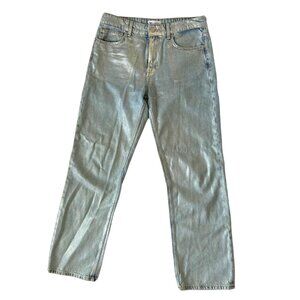 Zara Metallic Mid-Rise Straight Denim Jeans Womens Size 8 y2k